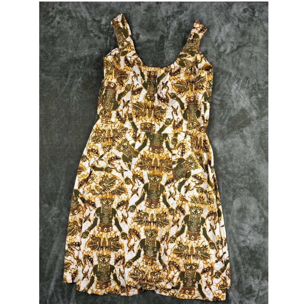 Sleeveless Mini Dress in Olive & Gold Print - Picture 4 of 9